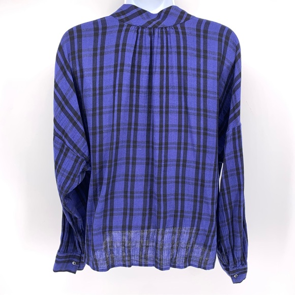Madewell Blue and Black Casual Popover Collared Shirt Size Medium - Picture 4 of 6